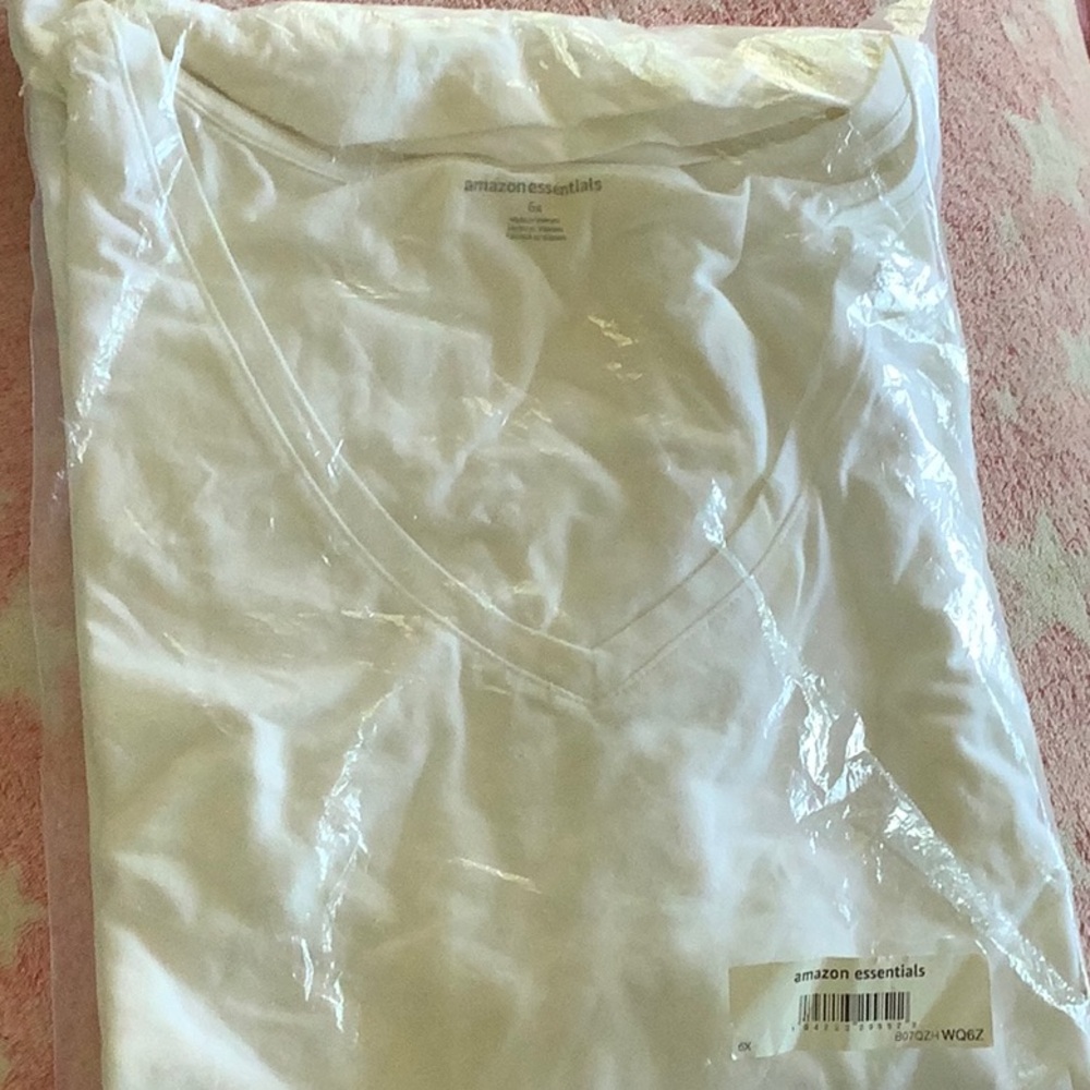 New in package Amazon essentials 6X V-neck white T-shirt